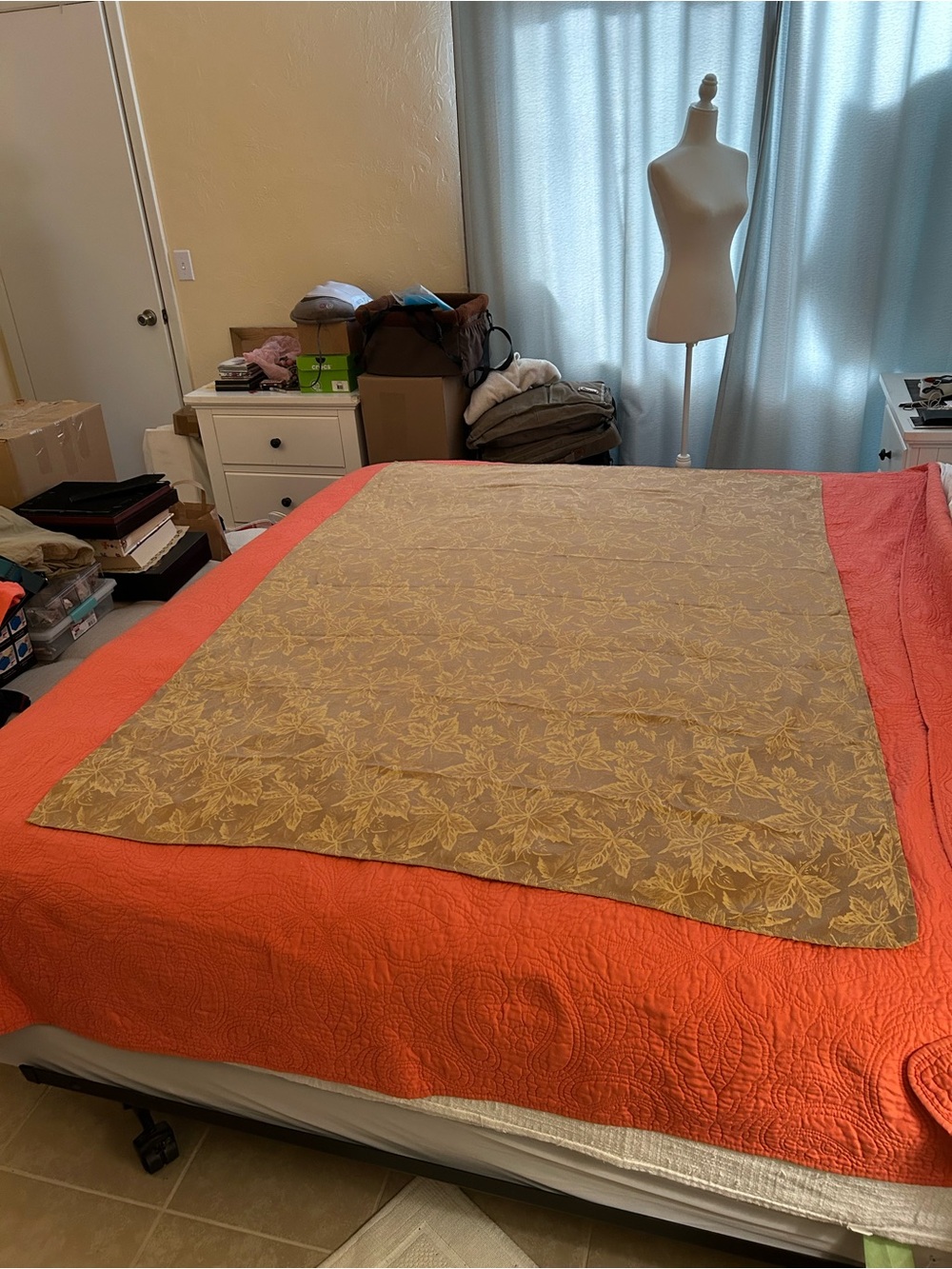 49” x 68”Maple leaf design with tablecloth in golden Maple color